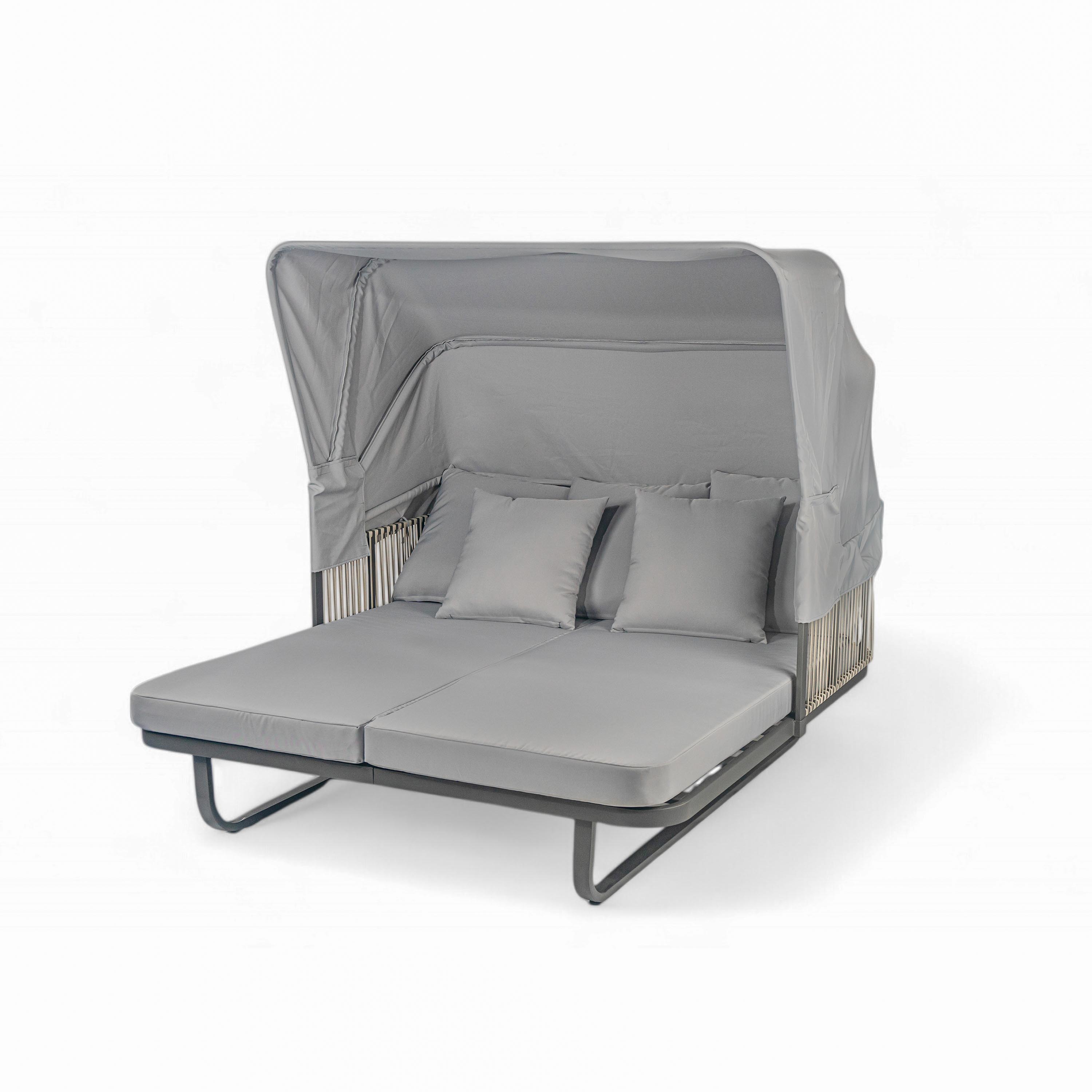 Outdoor Patio Daybed Rattan Daybed Outdoor Sunbed With Detachable Pillows For Patio, Backyard, Pool - Gray