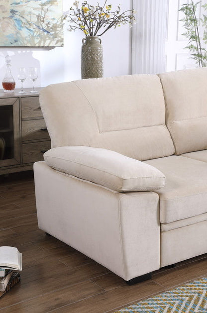 Kipling - Velvet Fabric Reversible Sleeper Sectional Sofa Chaise - Beige