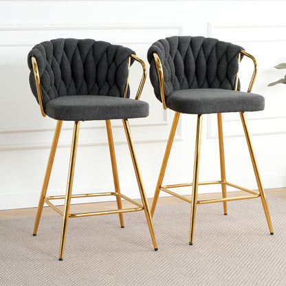 Modern Design High Stool With Gold Plated Legs For Kitchen Dining Linen (Set of 2) - Dark Gray