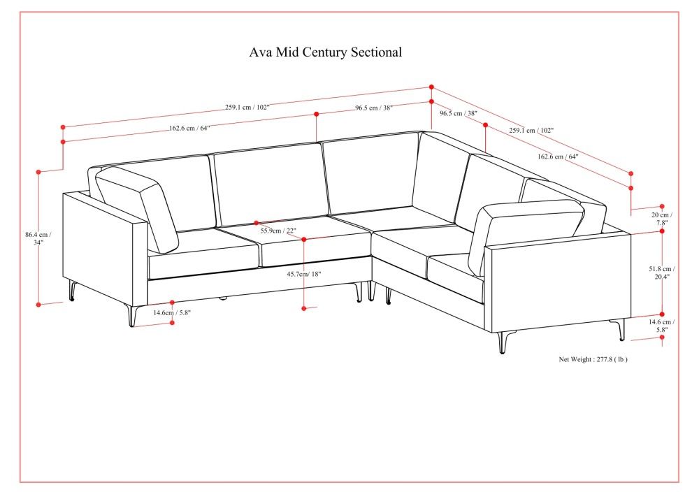 Ava - Mid Century Corner Sectional Sofa - Cream
