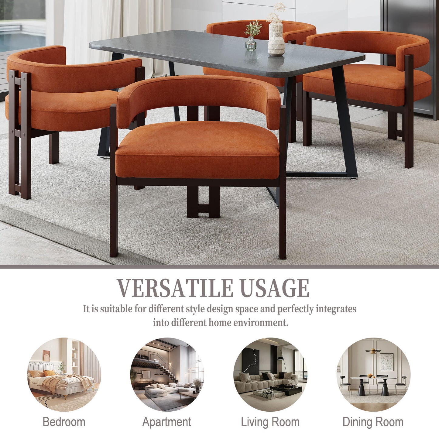 Modern Accent Chair Teddy Upholstered Armchair Open Back 3 Legs Barrel Dining Chair - Orange
