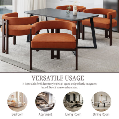 Modern Accent Chair Teddy Upholstered Armchair Open Back 3 Legs Barrel Dining Chair - Orange