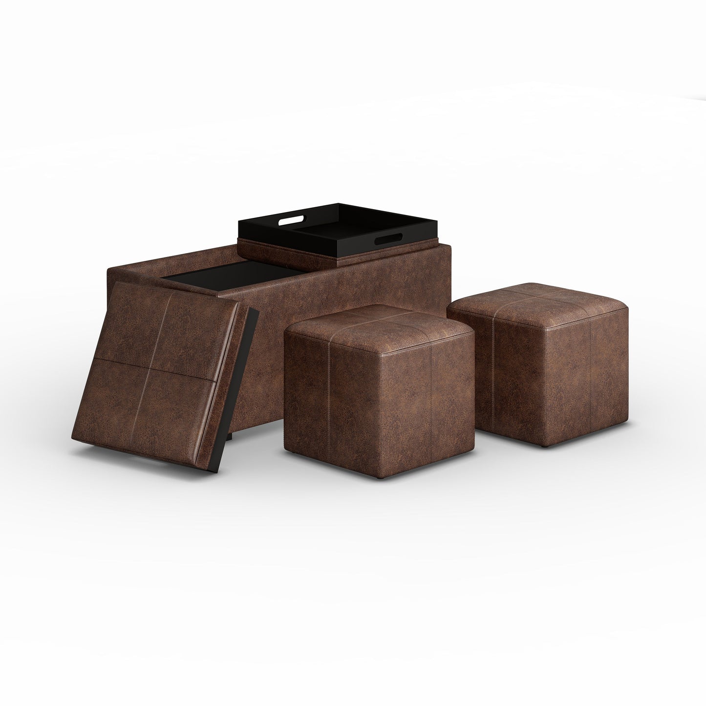 Avalon - 5 Piece Storage Ottoman - Distressed Chestnut Brown