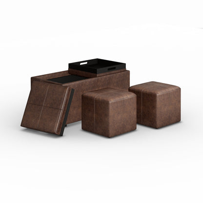 Avalon - 5 Piece Storage Ottoman - Distressed Chestnut Brown