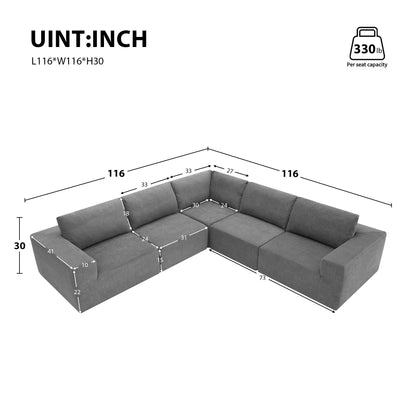 Modular L Shaped Sectional Sofa, Luxury Floor Couch Set, Upholstered Indoor Furniture, Foam - Filled Sleeper Sofa Bed 5 Pieces Free Combination - Gray