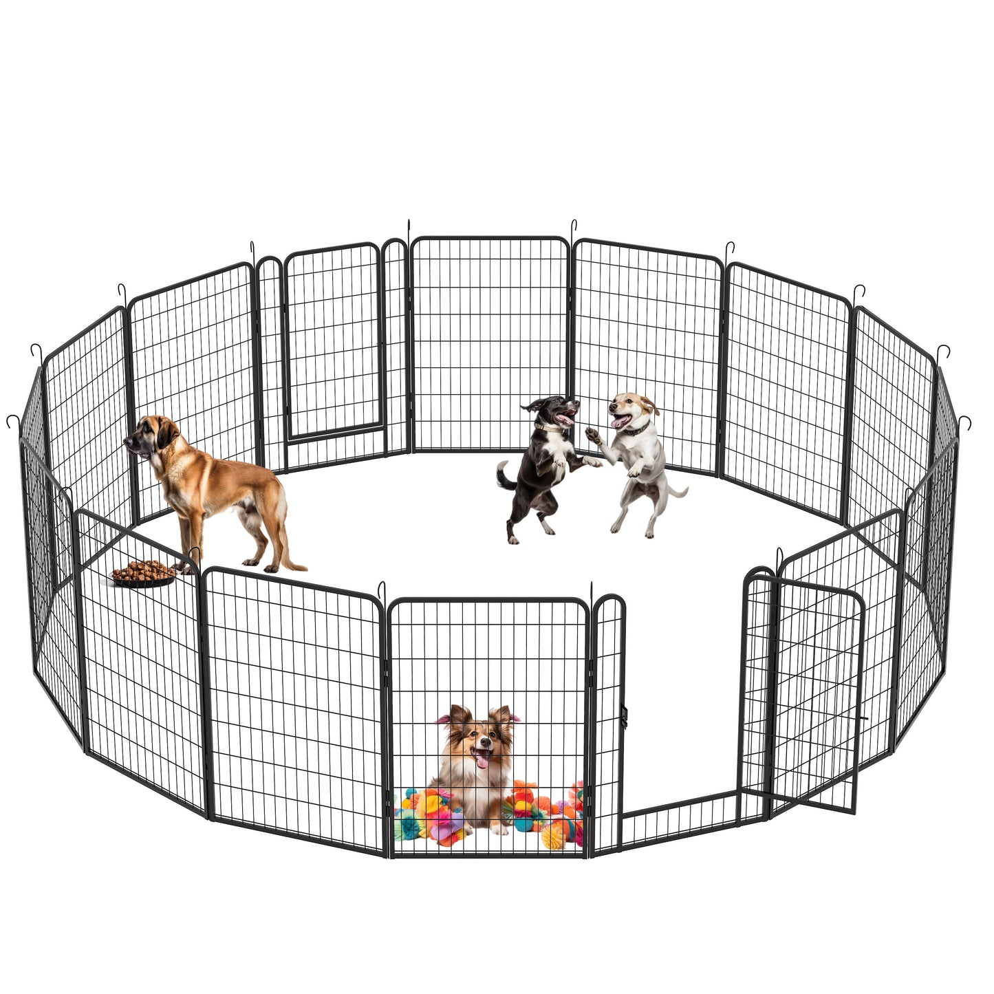 16 Panels Heavy Duty Metal Playpen With Door, Dog Fence Pet Exercise Pen For Outdoor - Black