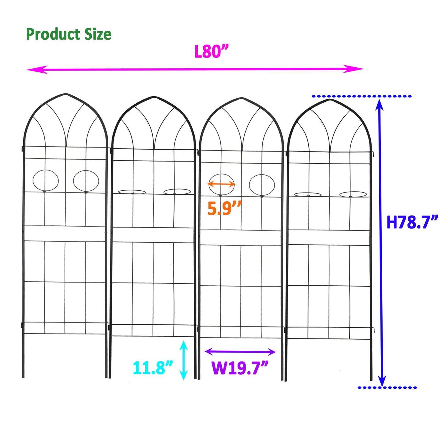 4 Pack Metal Garden Trellis Rustproof Trellis For Climbing Plants Outdoor Flower Support - Black