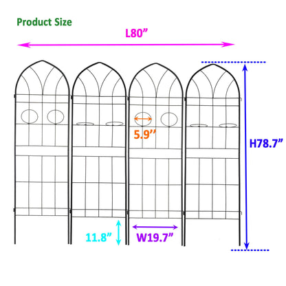 4 Pack Metal Garden Trellis Rustproof Trellis For Climbing Plants Outdoor Flower Support - Black