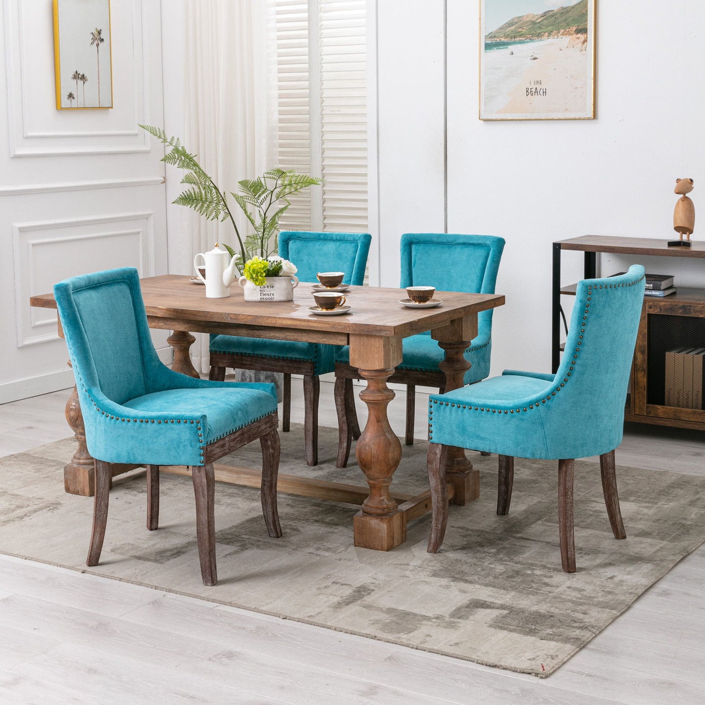 Ultra Side Dining Chair,Thickened Fabric Chairs With Neutrally Toned Solid Wood Legs, Bronze Nail Head (Set of 2) - Blue