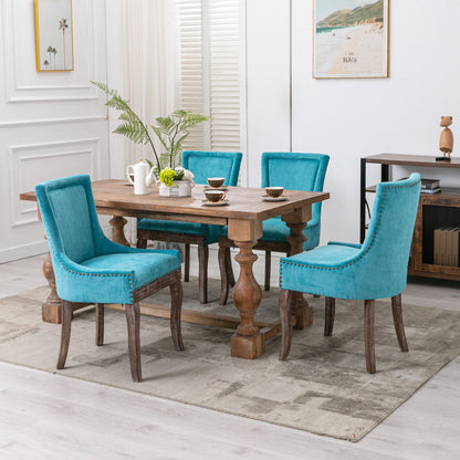 Ultra Side Dining Chair,Thickened Fabric Chairs With Neutrally Toned Solid Wood Legs, Bronze Nail Head (Set of 2) - Blue