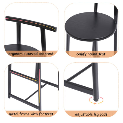 Modern Kitchen Bar Stools (Set of 3) With Footrest - Black