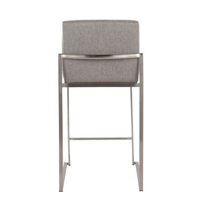Fuji - Contemporary High Back Counter Stool (Set of 3) - Gray