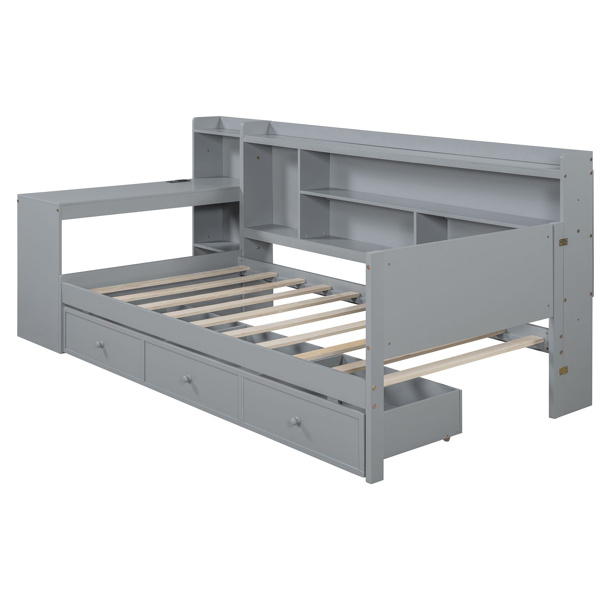 Twin Size Daybed With 3 Drawers USB Ports And Desk - Gray