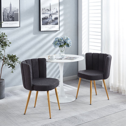 Modern Dining Chair (Set of 2) With Iron Tube Wood Color Legs, Shorthair Cushions And Comfortable Backrest, Suitable For Dining Room, Living Room, Cafe, Simple Structure - Gray