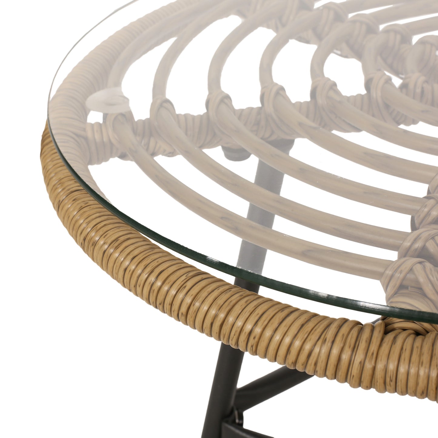 Petrichor - Outdoor Side Table With Tempered Glass And Steel Frame - Light Brown