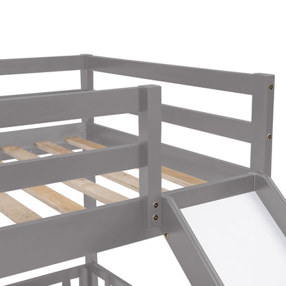 Twin Over Twin Classic Bunk Bed & Slide And Ladder - Gray