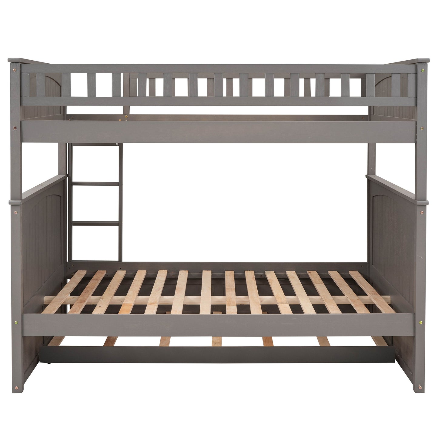 Full Over Full Bunk Bed With Twin Size Trundle, Guardrails - Brushed Gray