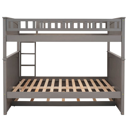 Full Over Full Bunk Bed With Twin Size Trundle, Guardrails - Brushed Gray