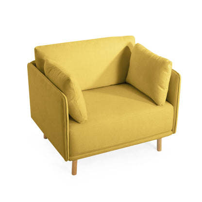 Modern Upholstered Accent Chair With Soft Cushions, Sleek Armrest Design - Yellow