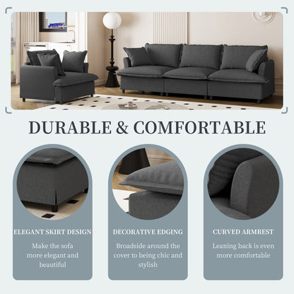 2 Piece Living Room Set With Throw Pillows Sectional Couch Sets, Upholstered 3 Seater Sofa & Armchair 4 Seat - Gray