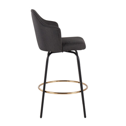 Ahoy - Contemporary Fixed Height Counter Stool Round Gold Footrest (Set of 2) - Charcoal / Black