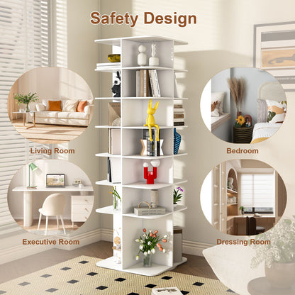 7 Tier Square Rotating Shoe Rack Tower With 360ÔøΩÔøΩ Spinning Organizer - White