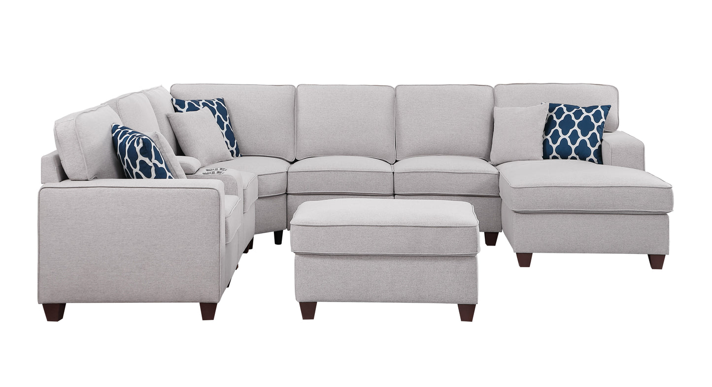 Tina - 8 Piece Upholstered Sectional With Ottoman - Light Gray