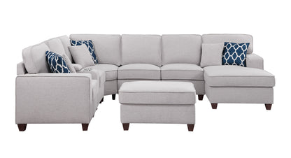 Tina - 8 Piece Upholstered Sectional With Ottoman - Light Gray