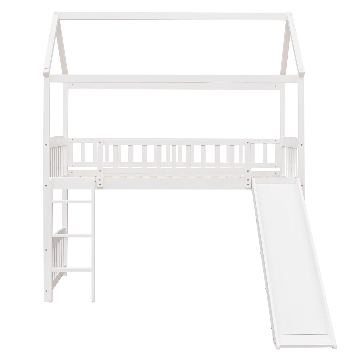 Twin House Loft Bed With Slide - White