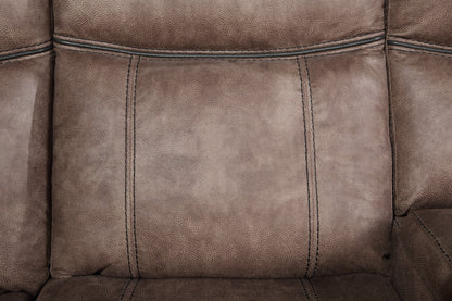 Dollum - Two Tone Nubuck Manual Recliner Sectional Sofa With USB Port Cupholder Console - Chocolate