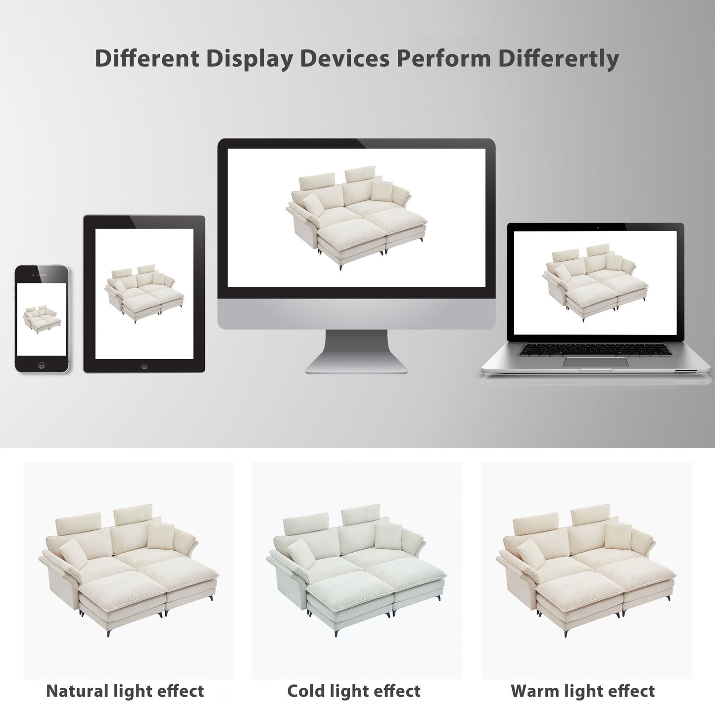 Modern Corduroy, Loveseat Sofa, Deep Seat Sectional Sofa With Ottomans Comfortable Cloud Sofa For Living Room, Apartment, Office, Couch - Beige