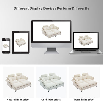 Modern Corduroy, Loveseat Sofa, Deep Seat Sectional Sofa With Ottomans Comfortable Cloud Sofa For Living Room, Apartment, Office, Couch - Beige