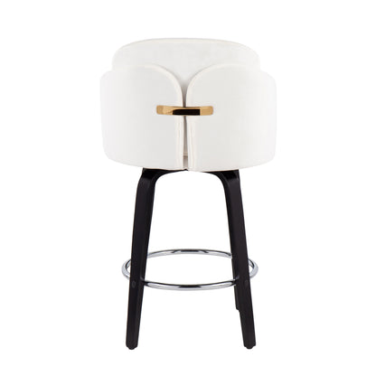 Dahlia - Contemporary Counter Stool Round Chrome Footrest (Set of 2) - Black / Cream
