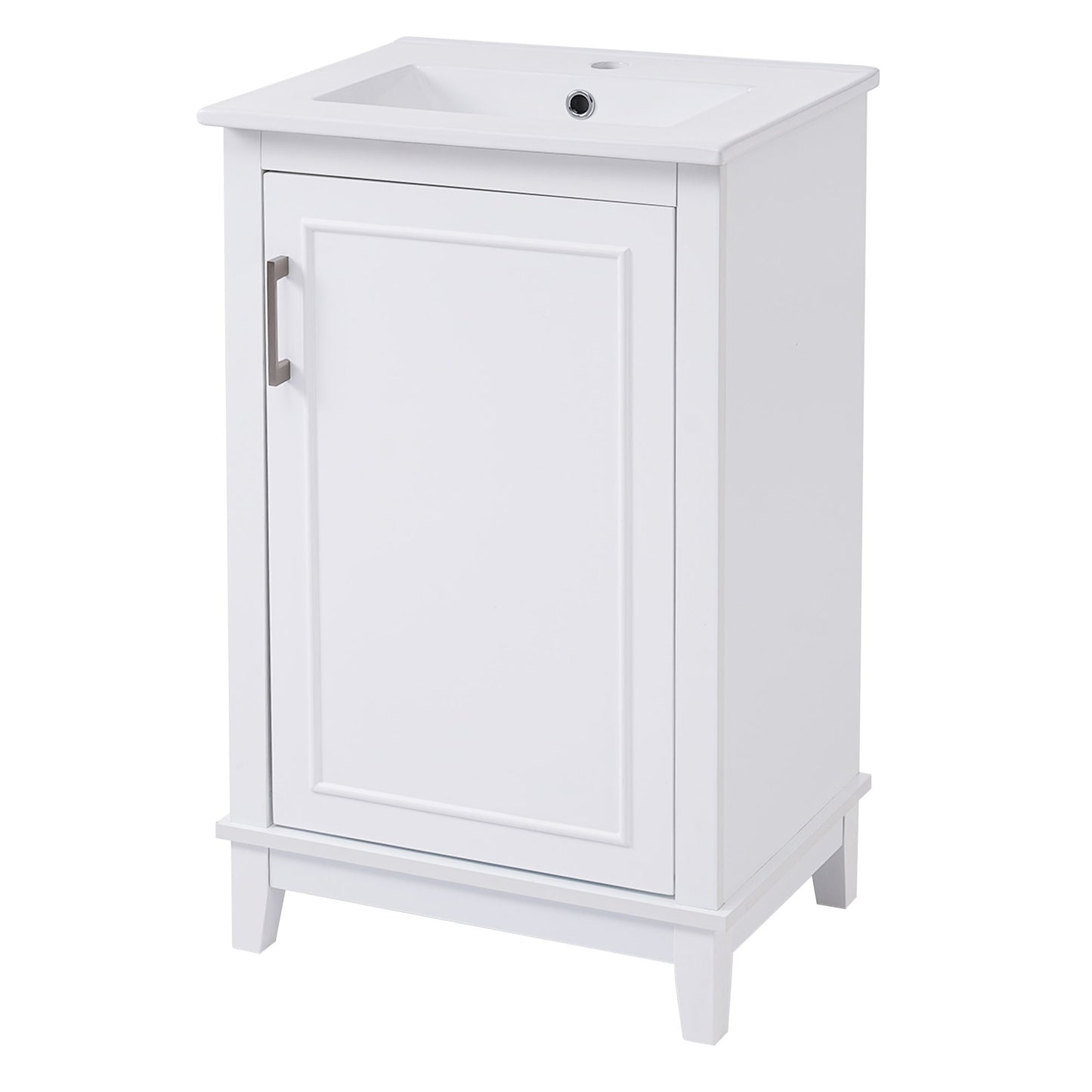 Modern Small Bathroom Vanity Cabinet With Ceramic Basin, Ample Storage, 1 Soft-Close Door - White