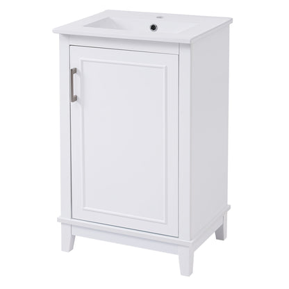 Modern Small Bathroom Vanity Cabinet With Ceramic Basin, Ample Storage, 1 Soft-Close Door - White