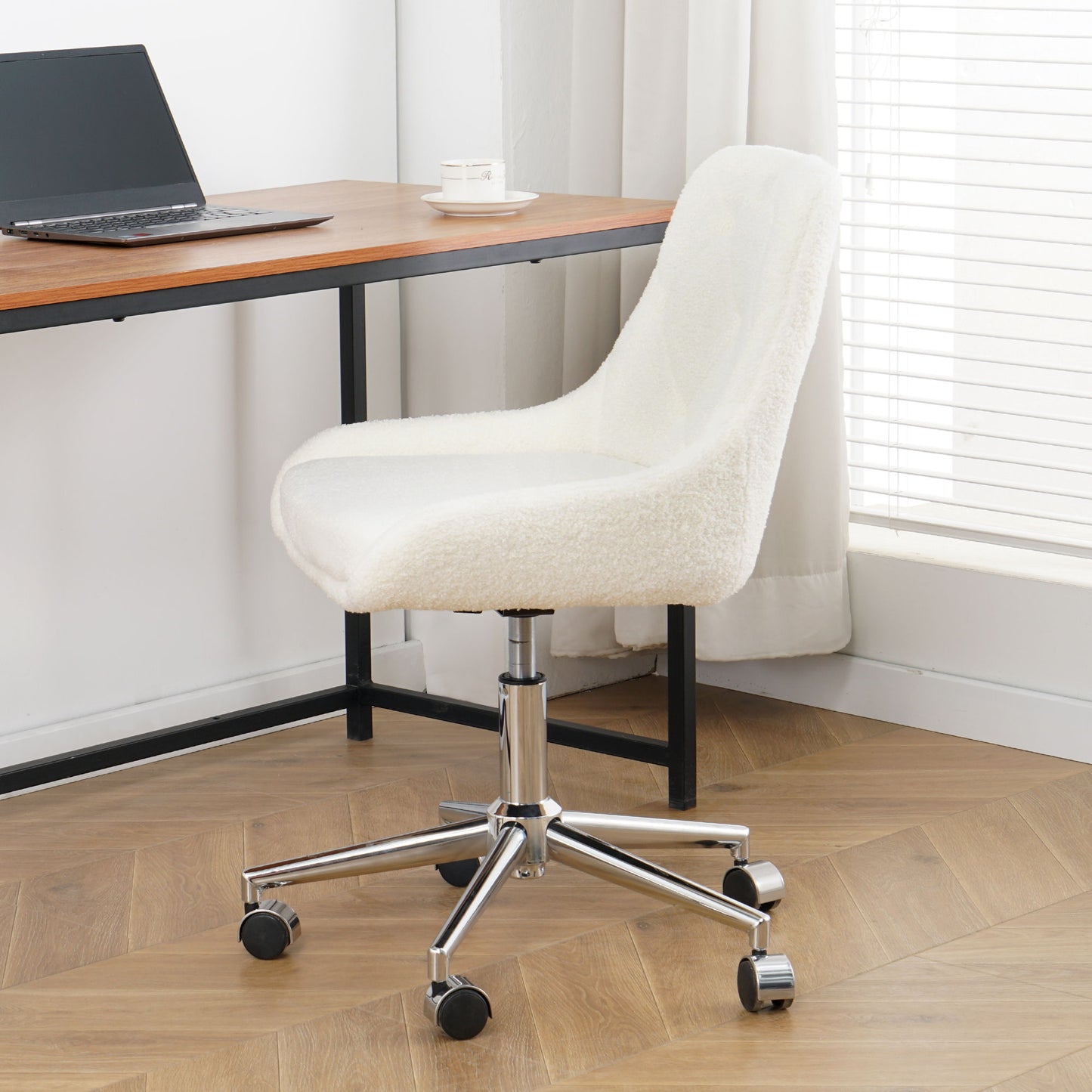 Modern Teddy Fleece Fabric Dining Chair With Chrome Legs, Soft And Comfortable - Beige