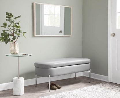 Chloe - Contemporary / Glam Storage Bench - Chrome / Gray