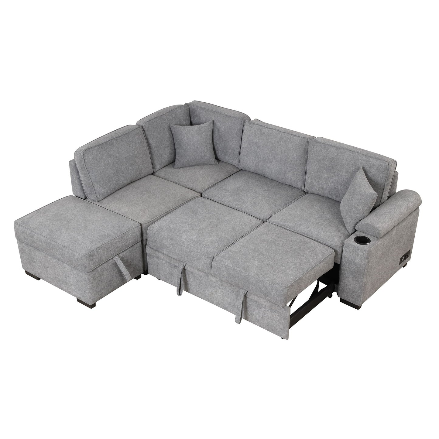 Sleeper Sofa Bed, 2 In 1 Pull Out Sofa Bed L Shape Couch With Storage Ottoman For Living Room, Bedroom Couch And Small Apartment - Gray