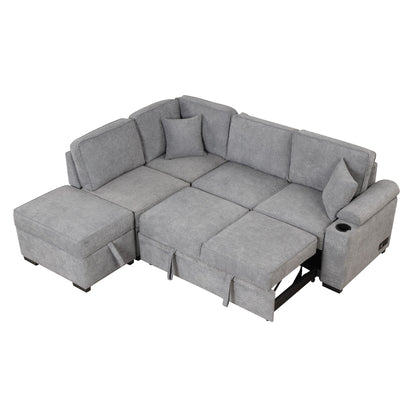 Sleeper Sofa Bed, 2 In 1 Pull Out Sofa Bed L Shape Couch With Storage Ottoman For Living Room, Bedroom Couch And Small Apartment - Gray