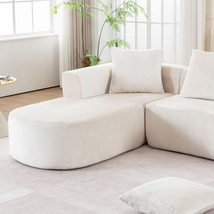 Modular Sectional Sofa With L Shape Chaise, Cloud Sectional Modern Sleeper Couch With Deep Seat, Sponge Compression Sofas - Beige