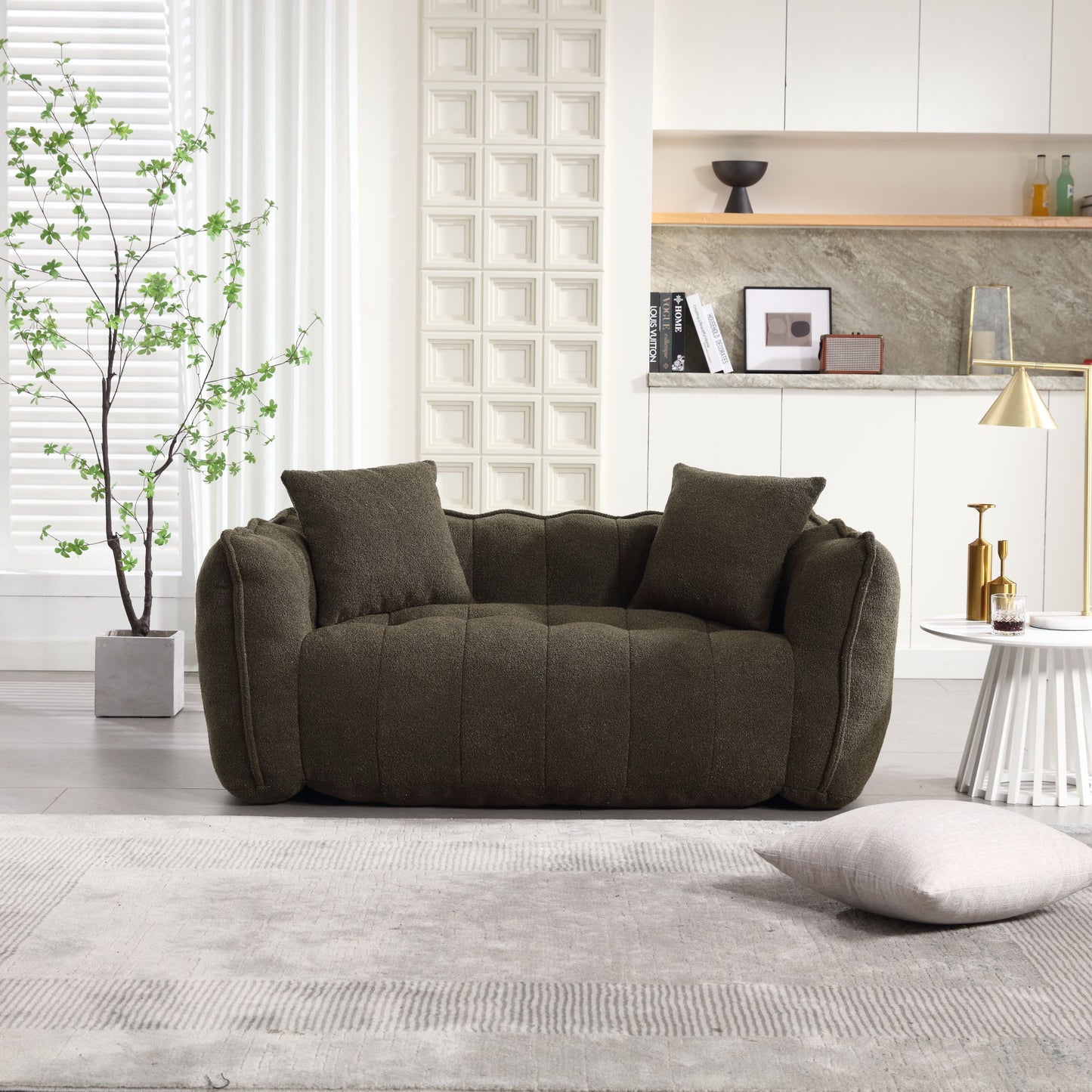 Soft Beanbag Chair With High Resilience Foam Core For Two People - Olive Green