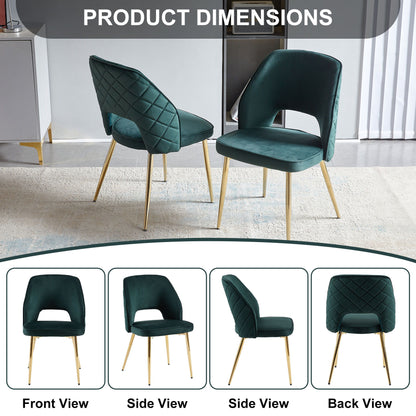 Velvet Dining Chairs With Metal Legs And Hollow Back Upholstered Dining Chairs (Set of 4) - Dark Green