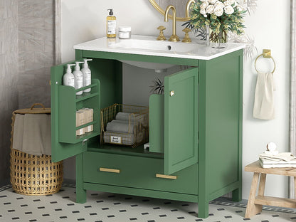 Bathroom Vanity With Single Sink, Combination Under Counter Sink, Bathroom Storage Cabinet With 2 Doors And A Drawer, Soft Closure, Multifunctional Storage - Green