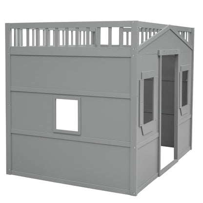 Full Size House Loft Bed With Ladder - Gray