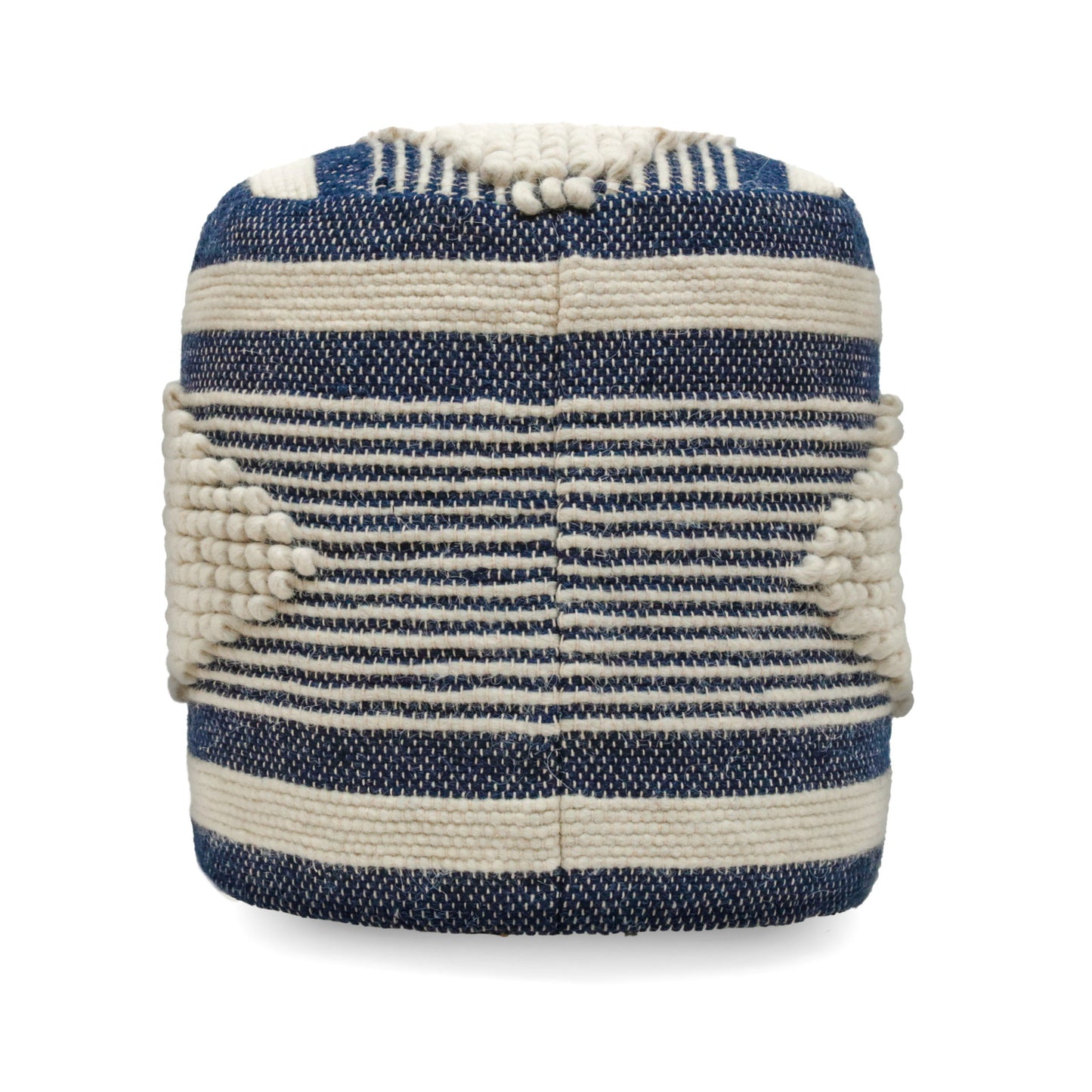 Diamond - Handcrafted Fabric Cylindrical Pouf - White / Dark Blue