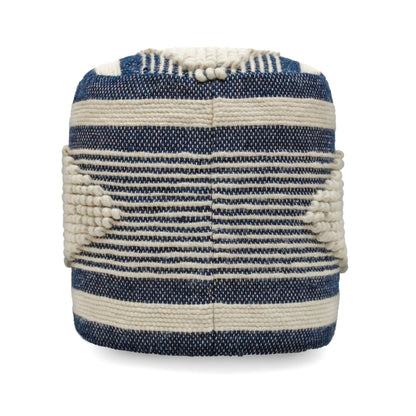 Diamond - Handcrafted Fabric Cylindrical Pouf - White / Dark Blue
