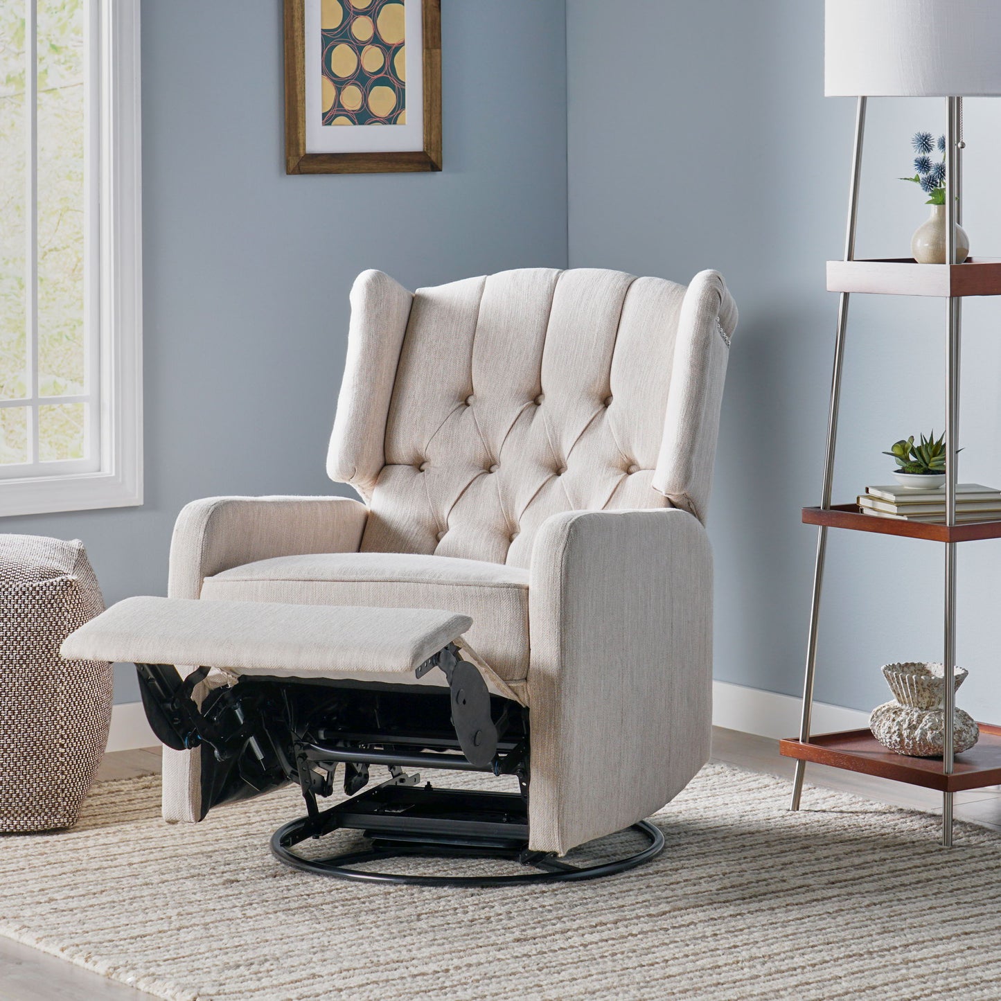 Classic Design, Manual Recliner Chair With 360 Degree Swivel - Beige