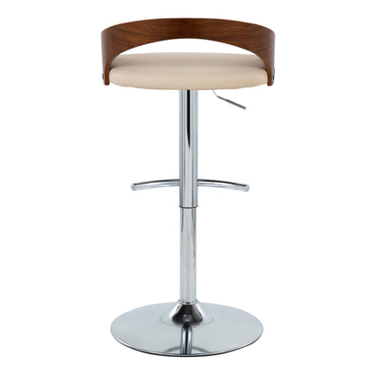 Grotto - Contemporary Adjustable Barstool With Swivel With Rounded T Footrest (Set of 2) - Chrome / Walnut / Cream