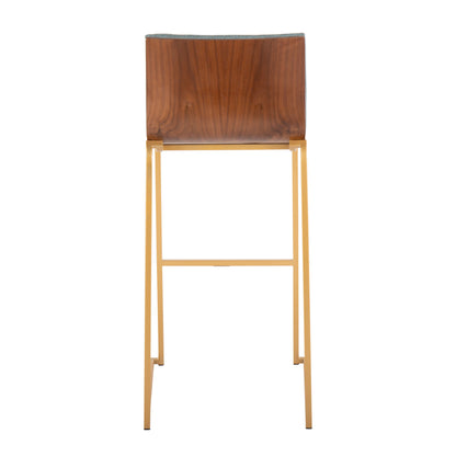 Mason Mara - Contemporary Fixed Height Barstool (Set of 2) - Gold / Walnut / Green