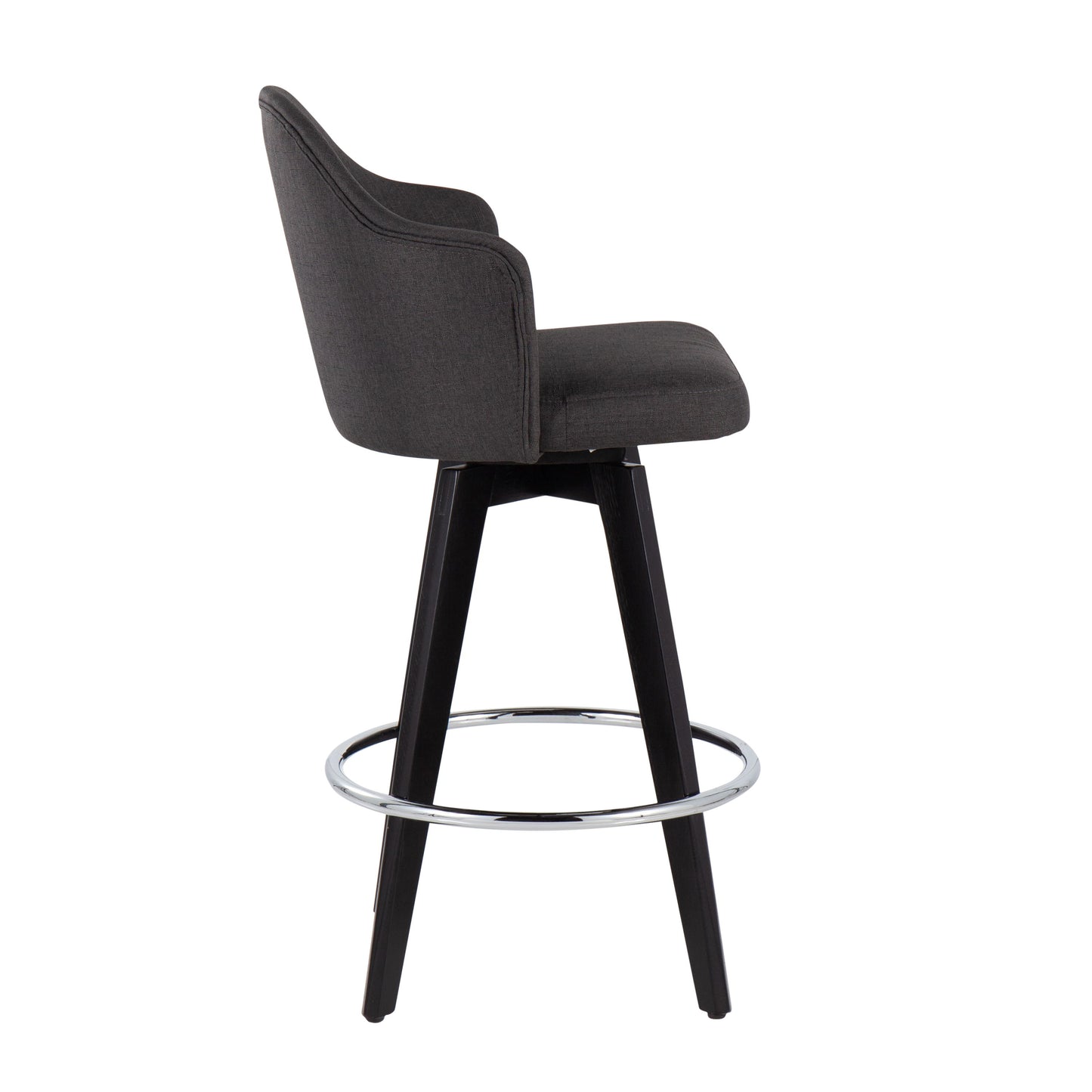 Ahoy - Contemporary Fixed Height Counter Stool Round Chrome Footrest (Set of 2) - Charcoal / Black